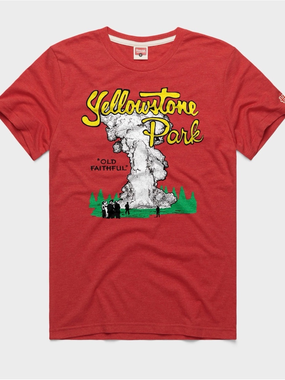 HOMAGE retro Red Yellowstone Park Short Sleeve Tee with Yellow Graphic XL